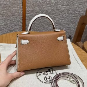 Hermes Kelly Mini 2 19CM Bag Handmade In Epsom Calfskin Leather Gold Hardware 37 Gold 10 Craie - Image 2
