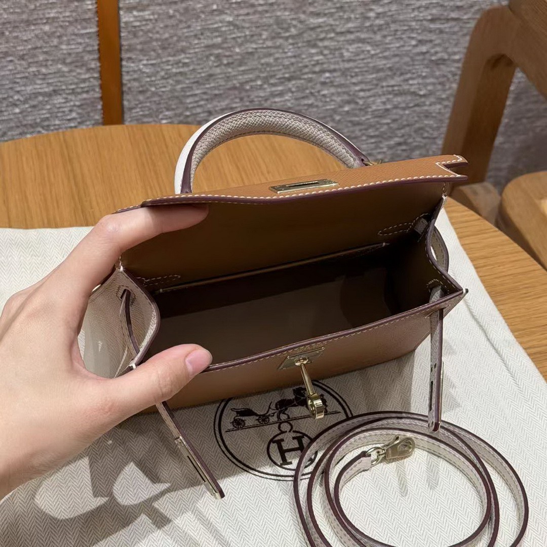 Hermes Kelly Mini 2 19CM Bag Handmade In Epsom Calfskin Leather Gold Hardware 37 Gold 10 Craie - Image 19