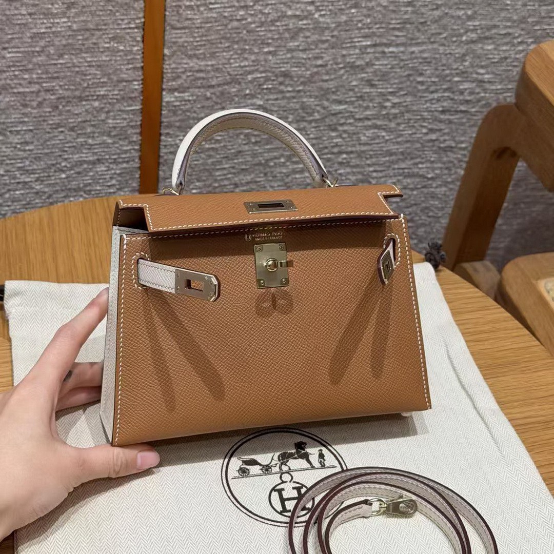 Hermes Kelly Mini 2 19CM Bag Handmade In Epsom Calfskin Leather Gold Hardware 37 Gold 10 Craie - Image 14