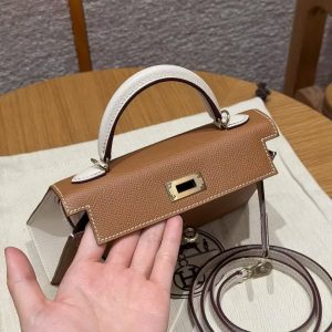 Hermes Kelly Mini 2 19CM Bag Handmade In Epsom Calfskin Leather Gold Hardware 37 Gold 10 Craie - Image 12