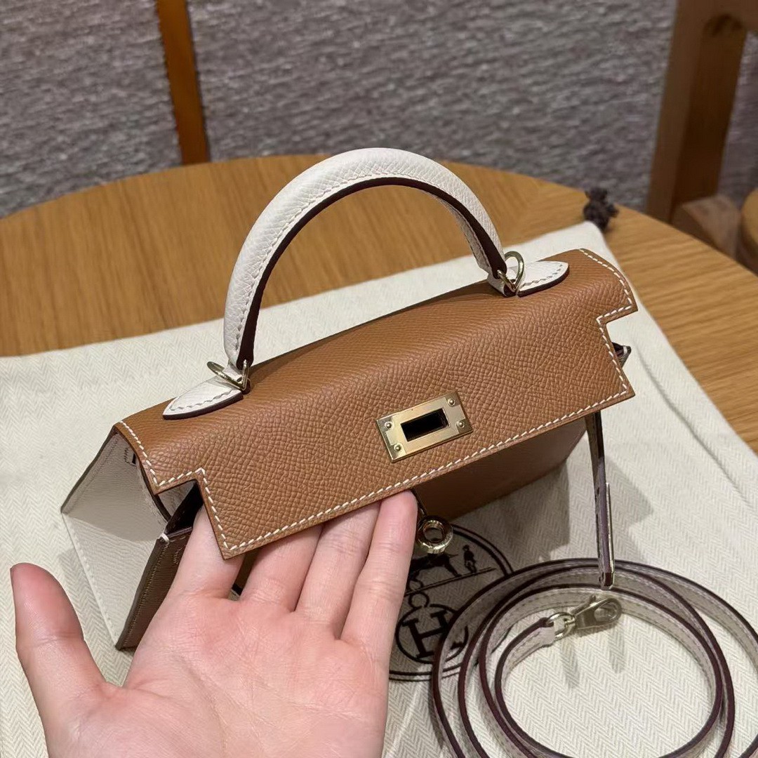 Hermes Kelly Mini 2 19CM Bag Handmade In Epsom Calfskin Leather Gold Hardware 37 Gold 10 Craie - Image 12