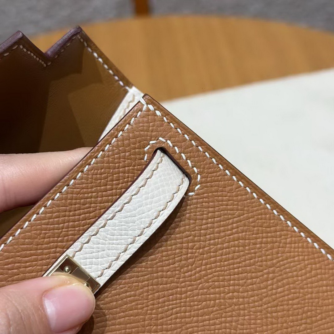 Hermes Kelly Mini 2 19CM Bag Handmade In Epsom Calfskin Leather Gold Hardware 37 Gold 10 Craie - Image 10