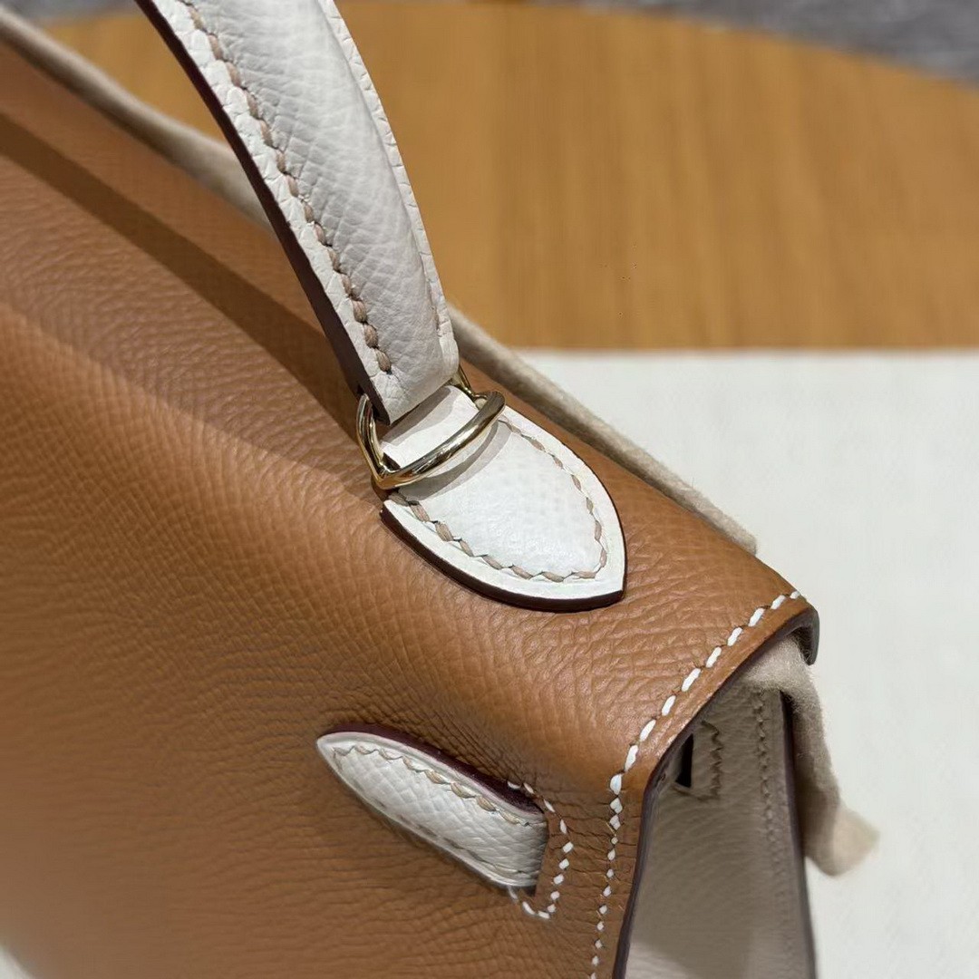 Hermes Kelly Mini 2 19CM Bag Handmade In Epsom Calfskin Leather Gold Hardware 37 Gold 10 Craie - Image 7