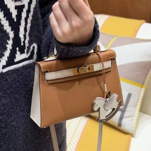 Hermes Kelly Mini 2 19CM Bag Handmade In Epsom Calfskin Leather Gold Hardware 37 Gold 10 Craie - Image 3