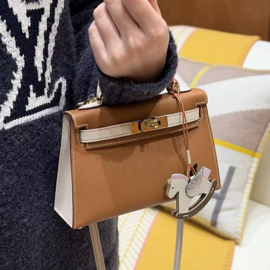 Hermes Kelly Mini 2 19CM Bag Handmade In Epsom Calfskin Leather Gold Hardware 37 Gold 10 Craie - Image 3
