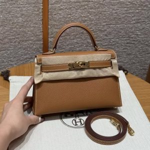 Hermes Kelly Mini 2 19CM Bag Handmade In Epsom Calfskin Leather Gold Hardware 37 Gold