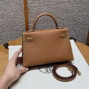 Hermes Kelly Mini 2 19CM Bag Handmade In Epsom Calfskin Leather Gold Hardware 37 Gold - Image 2