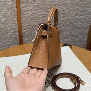 Hermes Kelly Mini 2 19CM Bag Handmade In Epsom Calfskin Leather Gold Hardware 37 Gold - Image 19