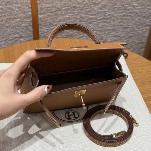 Hermes Kelly Mini 2 19CM Bag Handmade In Epsom Calfskin Leather Gold Hardware 37 Gold - Image 16