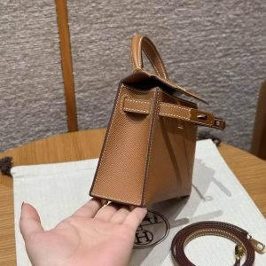 Hermes Kelly Mini 2 19CM Bag Handmade In Epsom Calfskin Leather Gold Hardware 37 Gold - Image 11