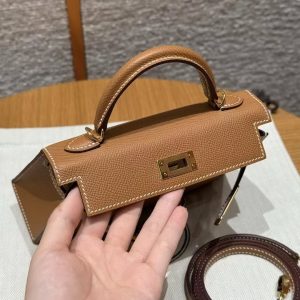 Hermes Kelly Mini 2 19CM Bag Handmade In Epsom Calfskin Leather Gold Hardware 37 Gold - Image 10