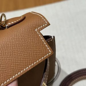 Hermes Kelly Mini 2 19CM Bag Handmade In Epsom Calfskin Leather Gold Hardware 37 Gold - Image 9