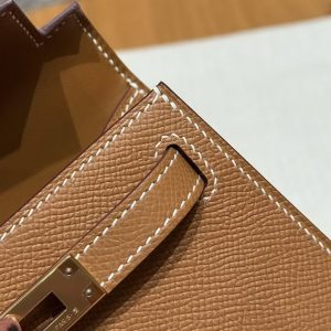 Hermes Kelly Mini 2 19CM Bag Handmade In Epsom Calfskin Leather Gold Hardware 37 Gold - Image 8