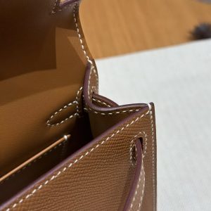 Hermes Kelly Mini 2 19CM Bag Handmade In Epsom Calfskin Leather Gold Hardware 37 Gold - Image 7