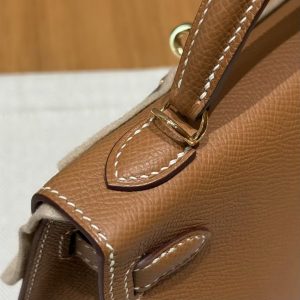 Hermes Kelly Mini 2 19CM Bag Handmade In Epsom Calfskin Leather Gold Hardware 37 Gold - Image 5