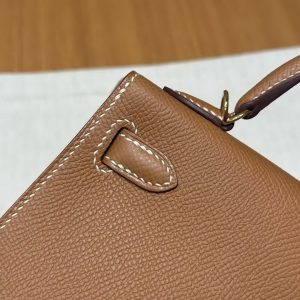 Hermes Kelly Mini 2 19CM Bag Handmade In Epsom Calfskin Leather Gold Hardware 37 Gold - Image 4