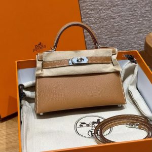 Hermes Kelly Mini 2 19CM Bag Handmade In Epsom Calfskin Leather Silver Hardware 37 Gold