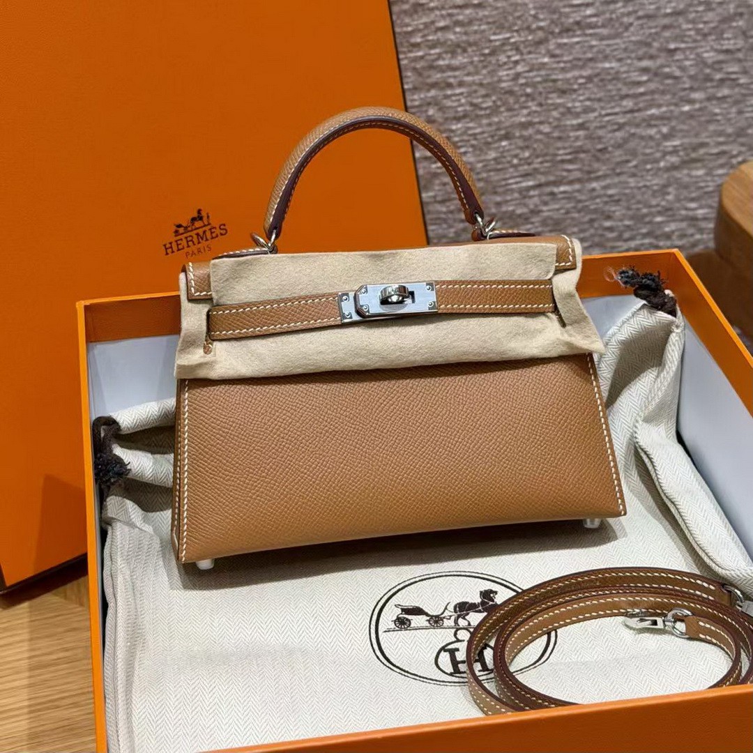 Hermes Kelly Mini 2 19CM Bag Handmade In Epsom Calfskin Leather Silver Hardware 37 Gold