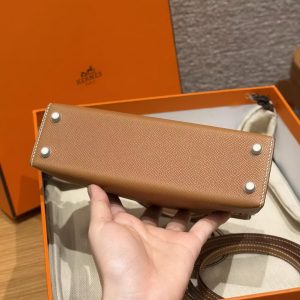Hermes Kelly Mini 2 19CM Bag Handmade In Epsom Calfskin Leather Silver Hardware 37 Gold - Image 18