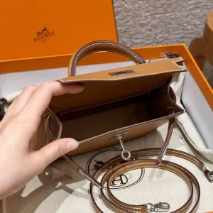 Hermes Kelly Mini 2 19CM Bag Handmade In Epsom Calfskin Leather Silver Hardware 37 Gold - Image 17