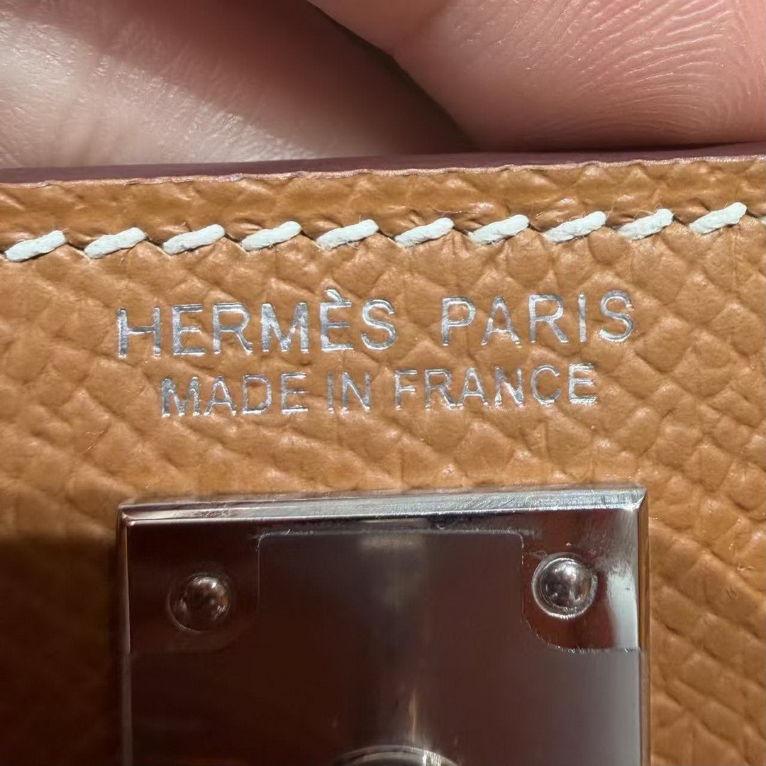 Hermes Kelly Mini 2 19CM Bag Handmade In Epsom Calfskin Leather Silver Hardware 37 Gold - Image 15
