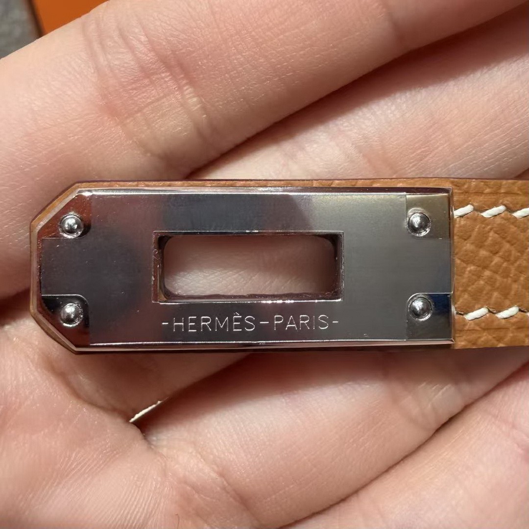 Hermes Kelly Mini 2 19CM Bag Handmade In Epsom Calfskin Leather Silver Hardware 37 Gold - Image 14