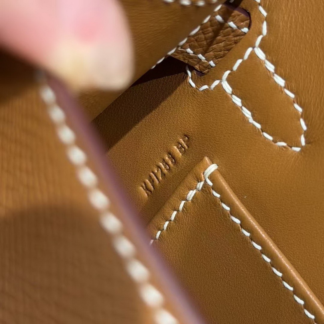 Hermes Kelly Mini 2 19CM Bag Handmade In Epsom Calfskin Leather Silver Hardware 37 Gold - Image 13