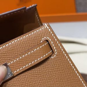 Hermes Kelly Mini 2 19CM Bag Handmade In Epsom Calfskin Leather Silver Hardware 37 Gold - Image 7