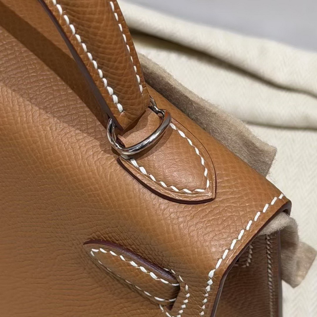 Hermes Kelly Mini 2 19CM Bag Handmade In Epsom Calfskin Leather Silver Hardware 37 Gold - Image 6