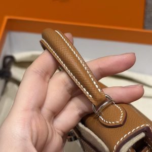 Hermes Kelly Mini 2 19CM Bag Handmade In Epsom Calfskin Leather Silver Hardware 37 Gold - Image 5