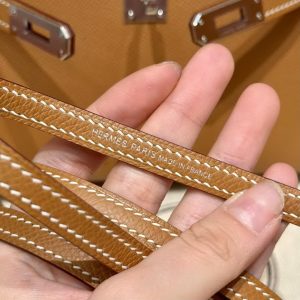 Hermes Kelly Mini 2 19CM Bag Handmade In Epsom Calfskin Leather Silver Hardware 37 Gold - Image 3