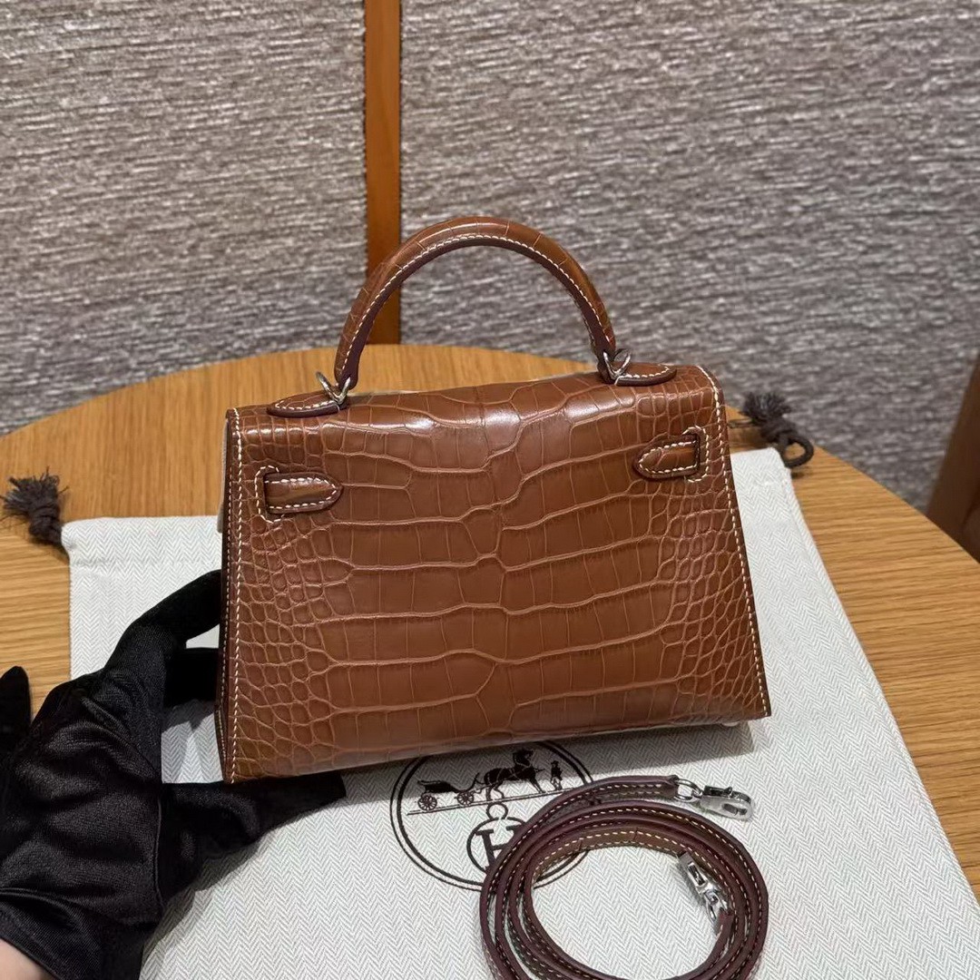 Hermes Kelly Mini 2 19CM Bag Handmade In Matte Alligator Leather from Mississippi Silver Hardware 37 Gold - Image 2