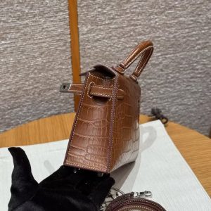 Hermes Kelly Mini 2 19CM Bag Handmade In Matte Alligator Leather from Mississippi Silver Hardware 37 Gold - Image 17