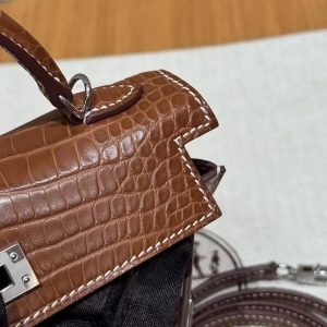 Hermes Kelly Mini 2 19CM Bag Handmade In Matte Alligator Leather from Mississippi Silver Hardware 37 Gold - Image 15