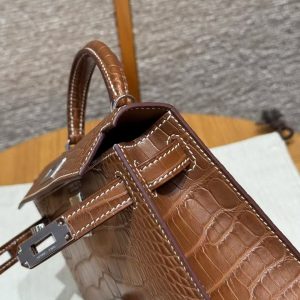 Hermes Kelly Mini 2 19CM Bag Handmade In Matte Alligator Leather from Mississippi Silver Hardware 37 Gold - Image 14