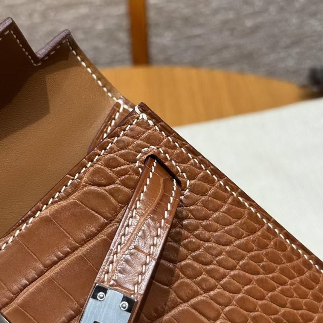 Hermes Kelly Mini 2 19CM Bag Handmade In Matte Alligator Leather from Mississippi Silver Hardware 37 Gold - Image 13