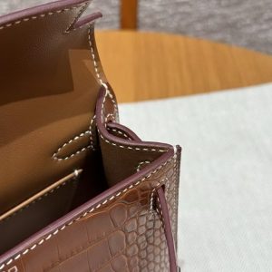 Hermes Kelly Mini 2 19CM Bag Handmade In Matte Alligator Leather from Mississippi Silver Hardware 37 Gold - Image 12
