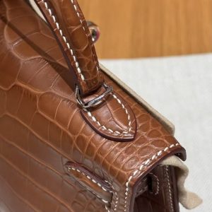 Hermes Kelly Mini 2 19CM Bag Handmade In Matte Alligator Leather from Mississippi Silver Hardware 37 Gold - Image 9
