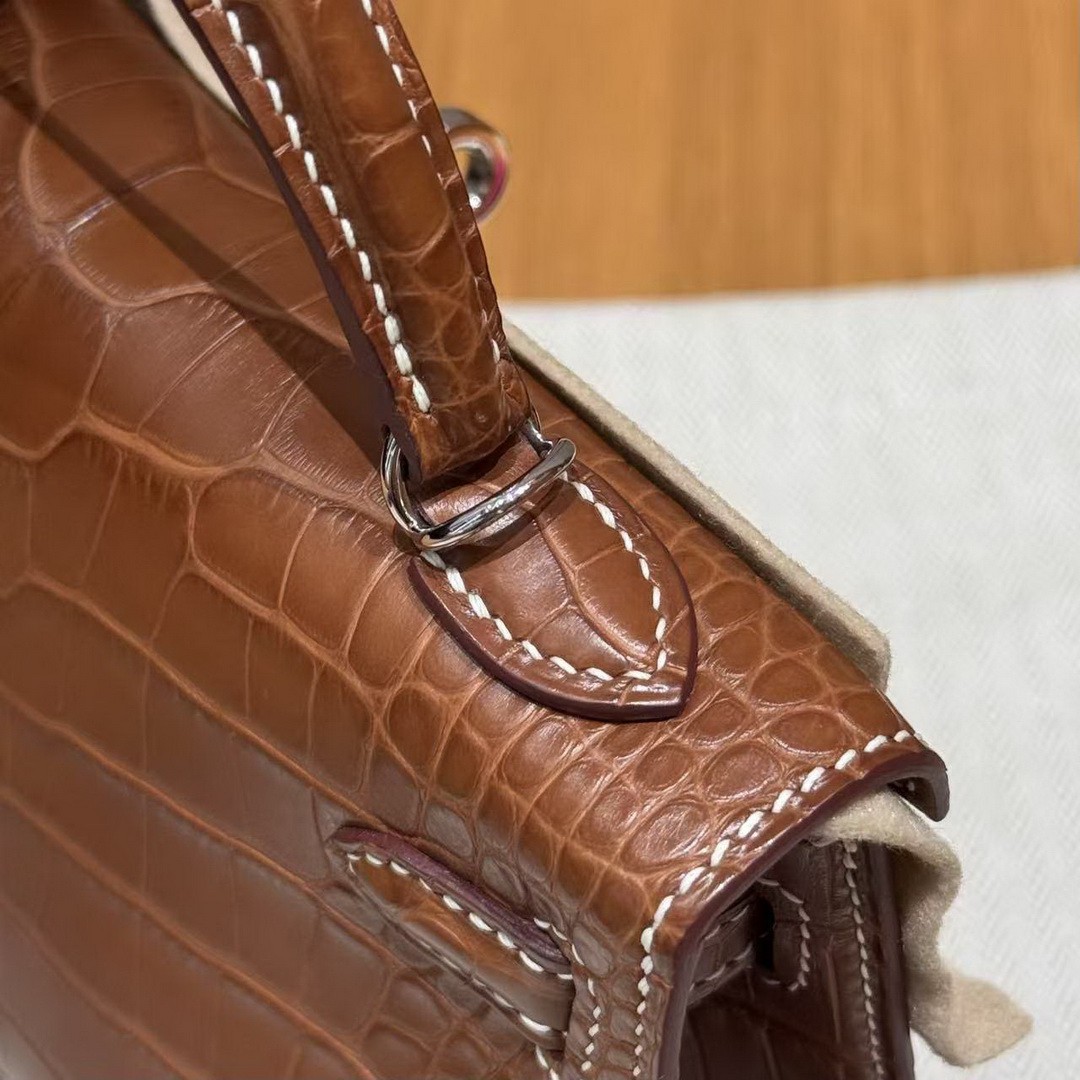 Hermes Kelly Mini 2 19CM Bag Handmade In Matte Alligator Leather from Mississippi Silver Hardware 37 Gold - Image 9