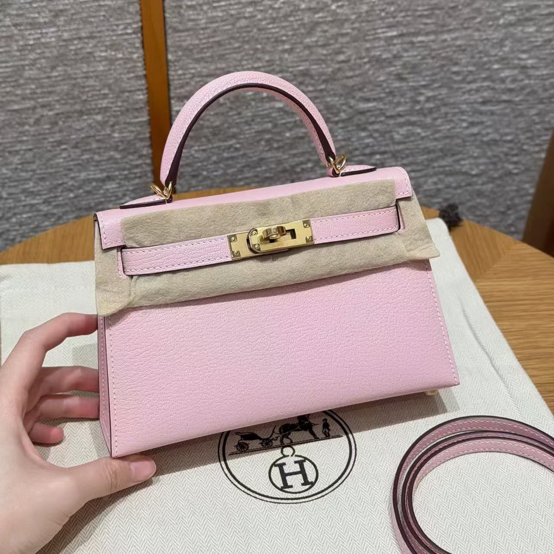 Hermes Kelly Mini 2 19CM Bag Handmade In Chèvre Calfskin Leather Gold Hardware 3Q Rose Sakura