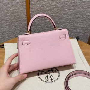 Hermes Kelly Mini 2 19CM Bag Handmade In Chèvre Calfskin Leather Gold Hardware 3Q Rose Sakura - Image 2
