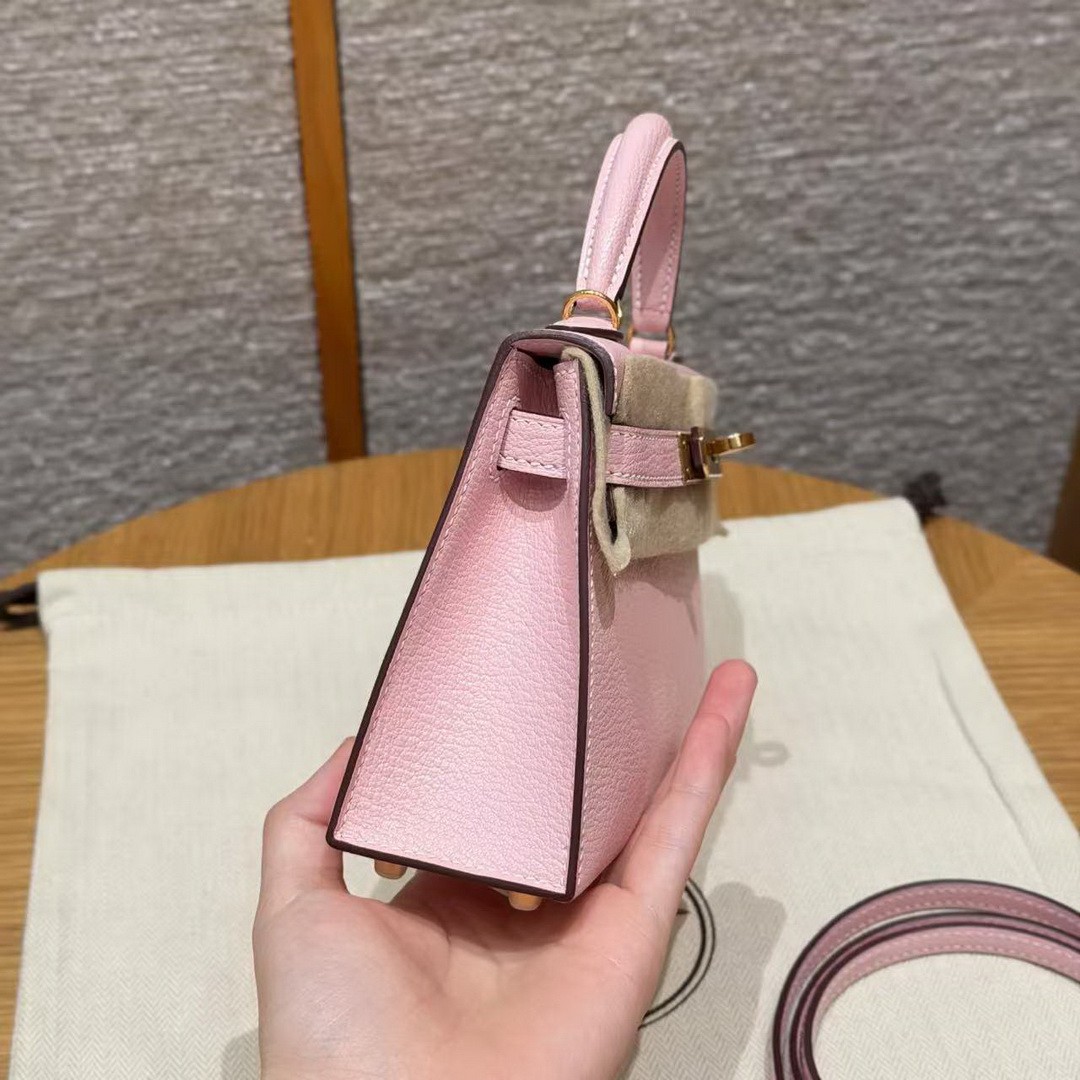 Hermes Kelly Mini 2 19CM Bag Handmade In Chèvre Calfskin Leather Gold Hardware 3Q Rose Sakura - Image 27