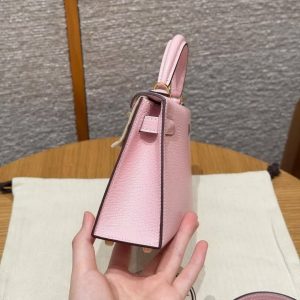 Hermes Kelly Mini 2 19CM Bag Handmade In Chèvre Calfskin Leather Gold Hardware 3Q Rose Sakura - Image 26