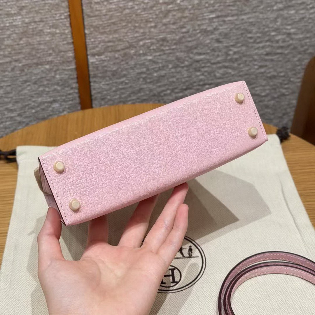 Hermes Kelly Mini 2 19CM Bag Handmade In Chèvre Calfskin Leather Gold Hardware 3Q Rose Sakura - Image 25