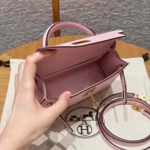 Hermes Kelly Mini 2 19CM Bag Handmade In Chèvre Calfskin Leather Gold Hardware 3Q Rose Sakura - Image 24