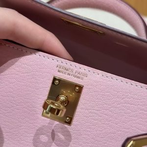 Hermes Kelly Mini 2 19CM Bag Handmade In Chèvre Calfskin Leather Gold Hardware 3Q Rose Sakura - Image 23