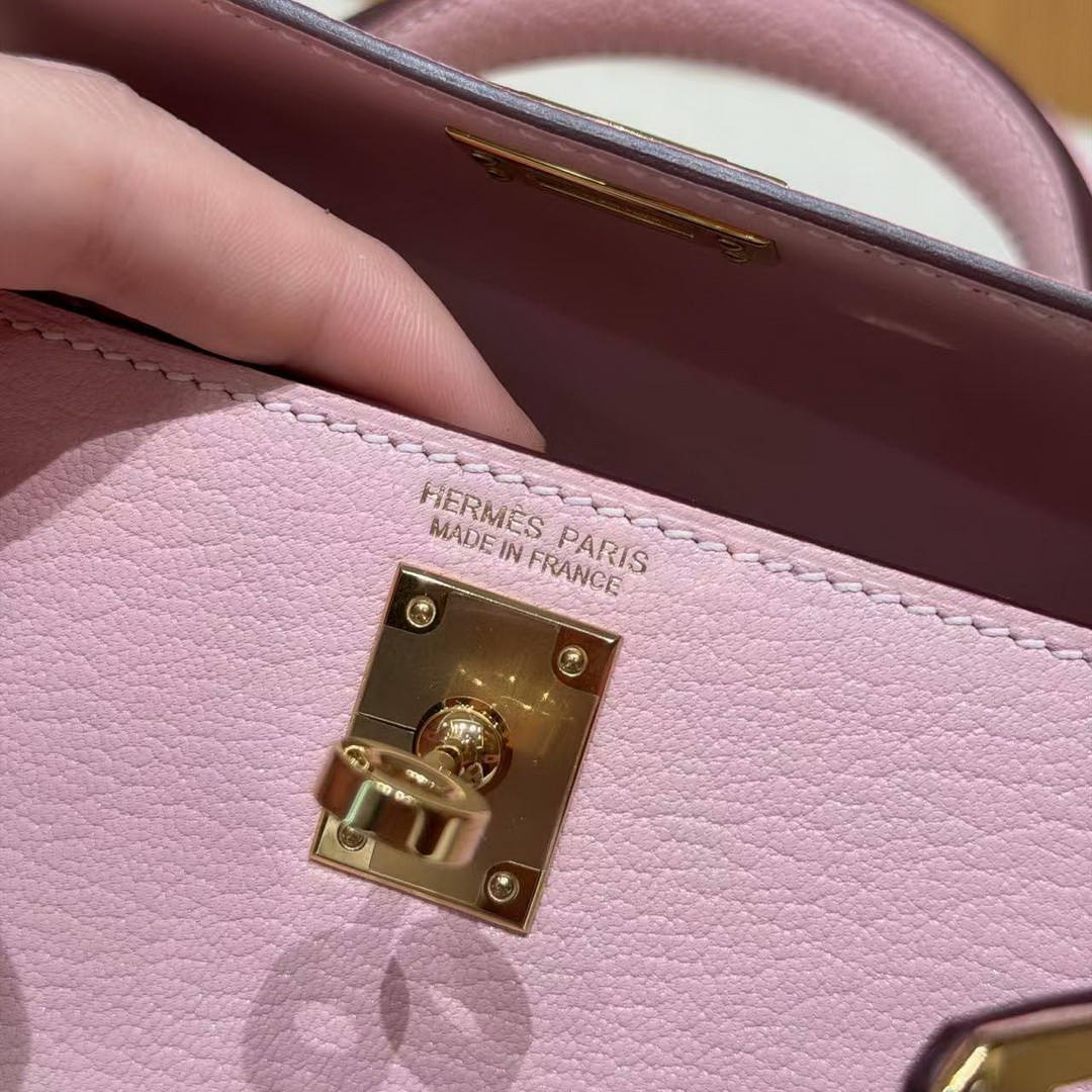Hermes Kelly Mini 2 19CM Bag Handmade In Chèvre Calfskin Leather Gold Hardware 3Q Rose Sakura - Image 23