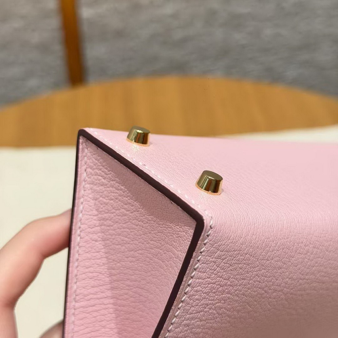 Hermes Kelly Mini 2 19CM Bag Handmade In Chèvre Calfskin Leather Gold Hardware 3Q Rose Sakura - Image 21
