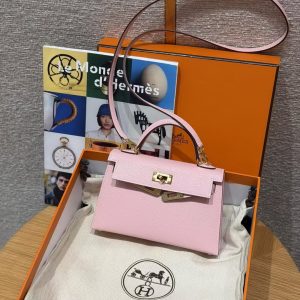 Hermes Kelly Mini 2 19CM Bag Handmade In Chèvre Calfskin Leather Gold Hardware 3Q Rose Sakura - Image 20
