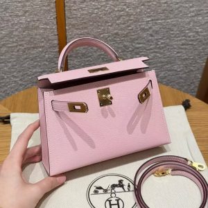 Hermes Kelly Mini 2 19CM Bag Handmade In Chèvre Calfskin Leather Gold Hardware 3Q Rose Sakura - Image 19